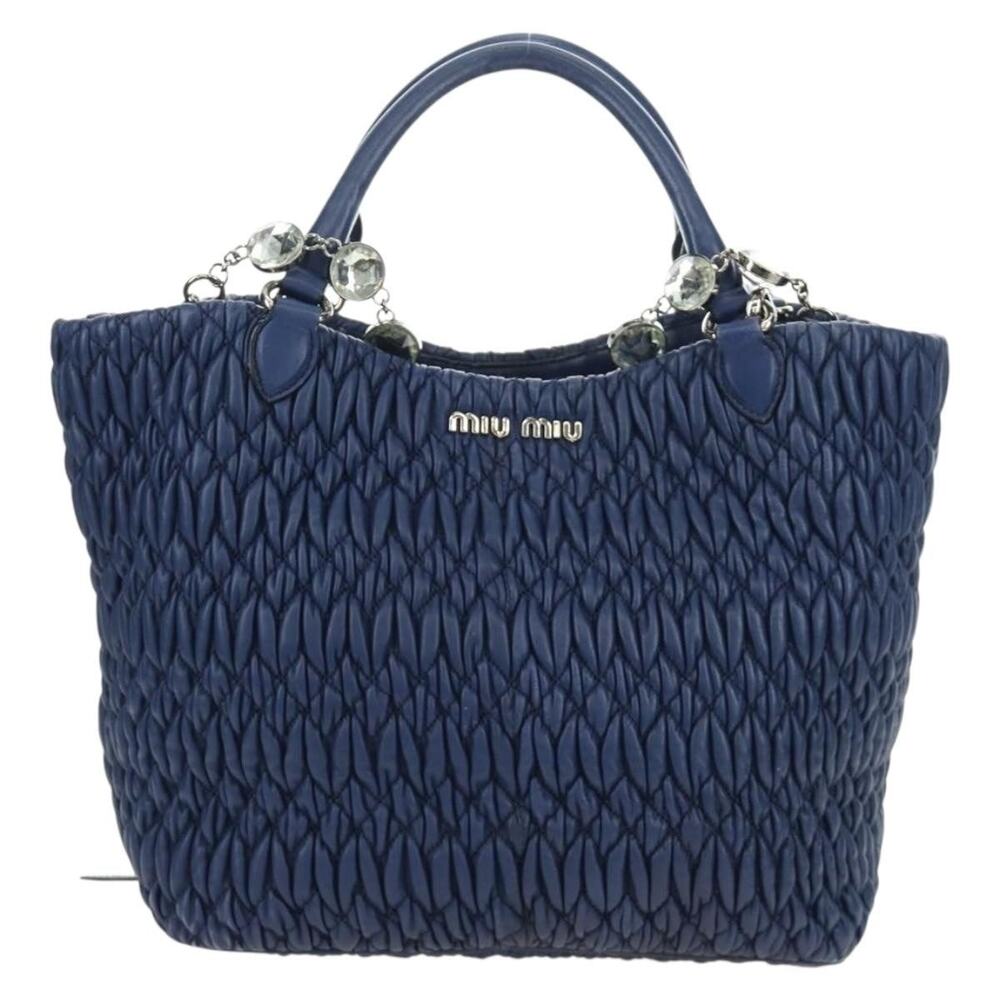 Miu Miu Matelasse Nappa Crystal Handbag Leather Blue